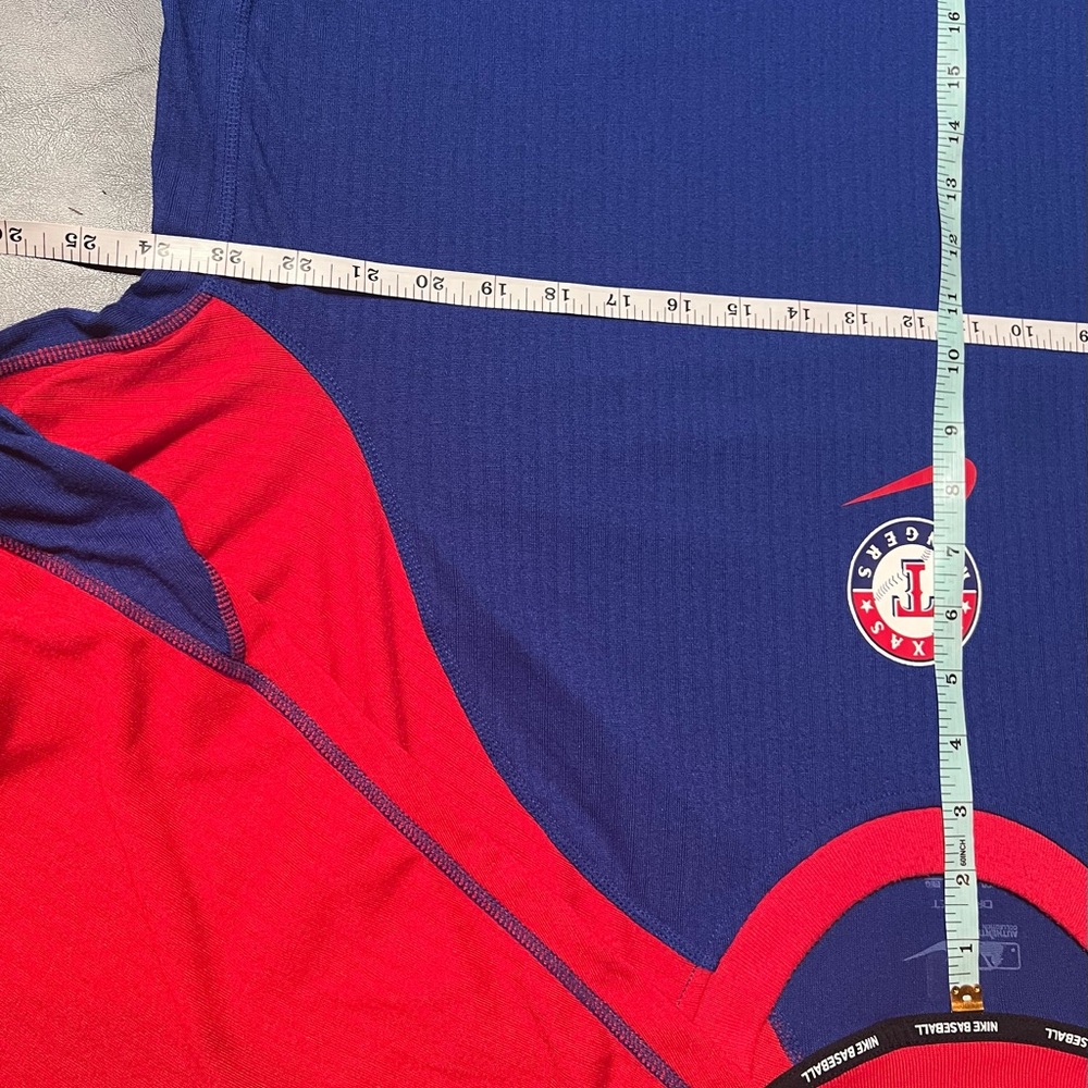 Nike Baseball Texas Rangers Logo Long Sleeve Blue and Red Shirt - Picture 10 of 11